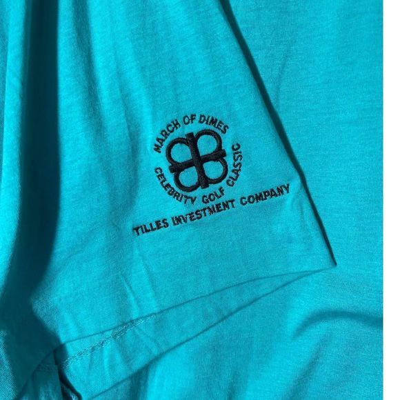 VTG Aureus Mens Single‎ Stitch XXL Teal Blue Polo Shirt Embroidered Sleeve - Picture 4 of 5